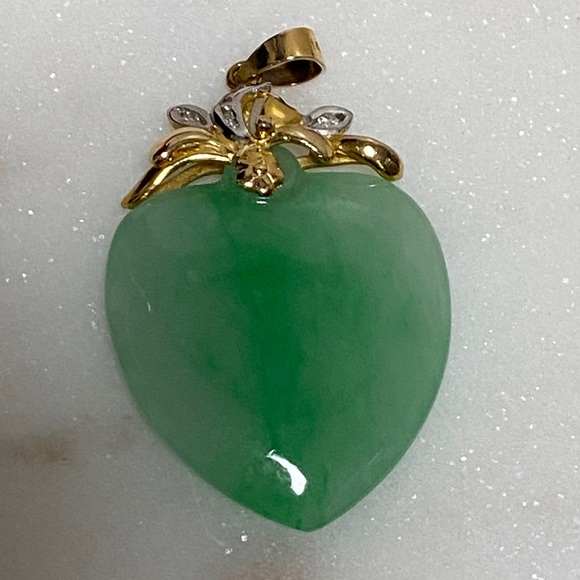 14K Gold Jade and Diamond Floral Pendant - Green Jade Accent - Picture 7 of 10